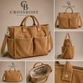Multi-Pocket Corduroy Tote Bag