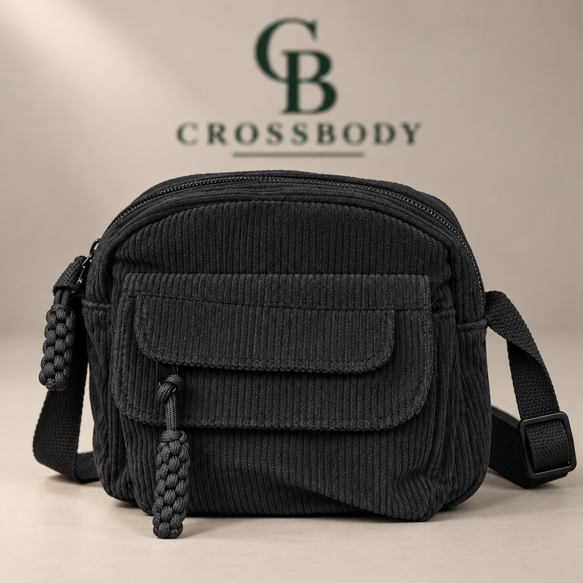 Corduroy Crossbody Bag – Multi-Pocket Shoulder Bag