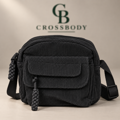 Corduroy Crossbody Bag – Multi-Pocket Shoulder Bag