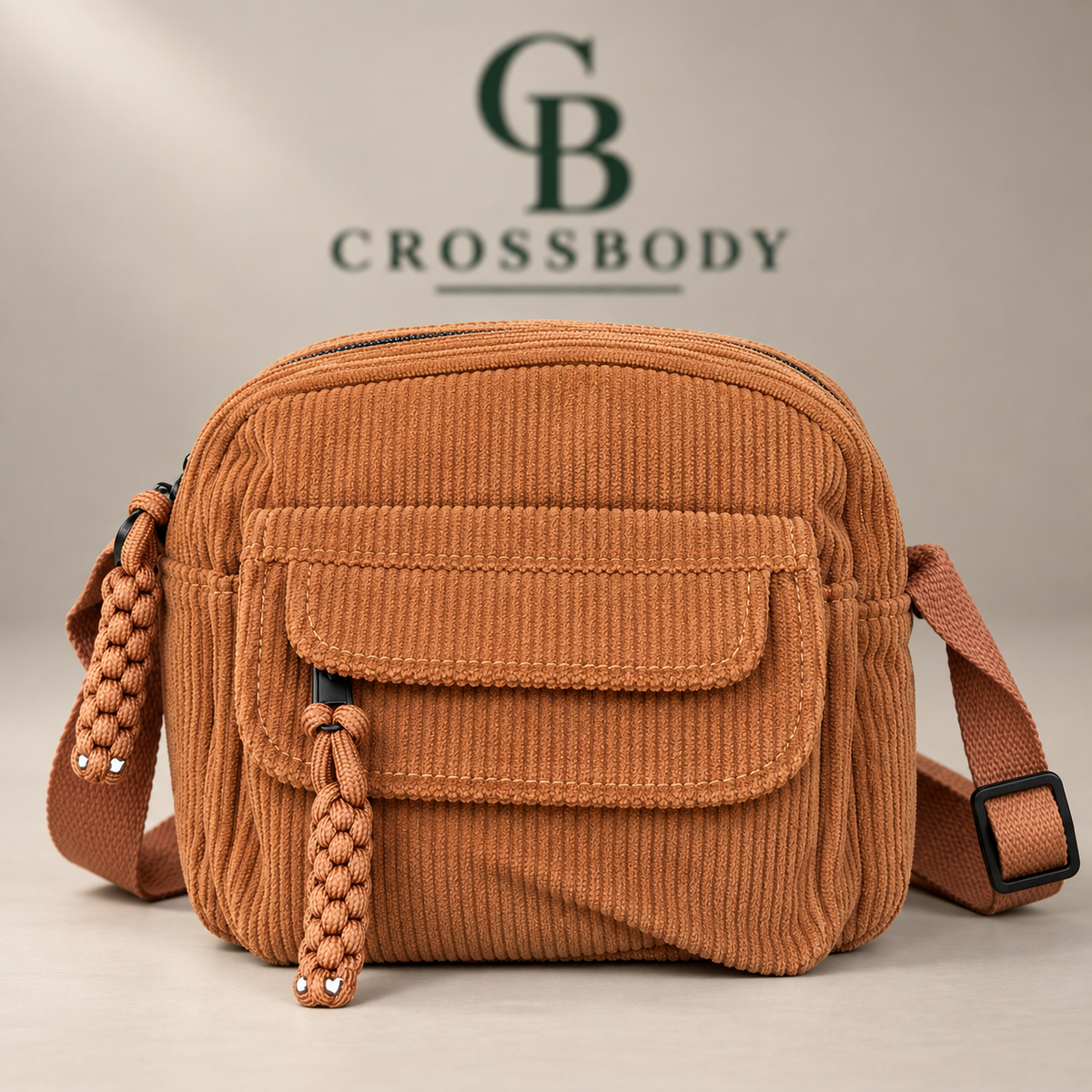 Corduroy Crossbody Bag – Multi-Pocket Shoulder Bag