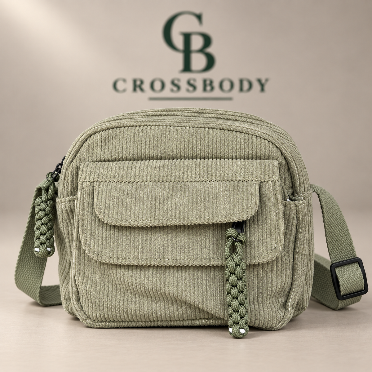 Corduroy Crossbody Bag – Multi-Pocket Shoulder Bag