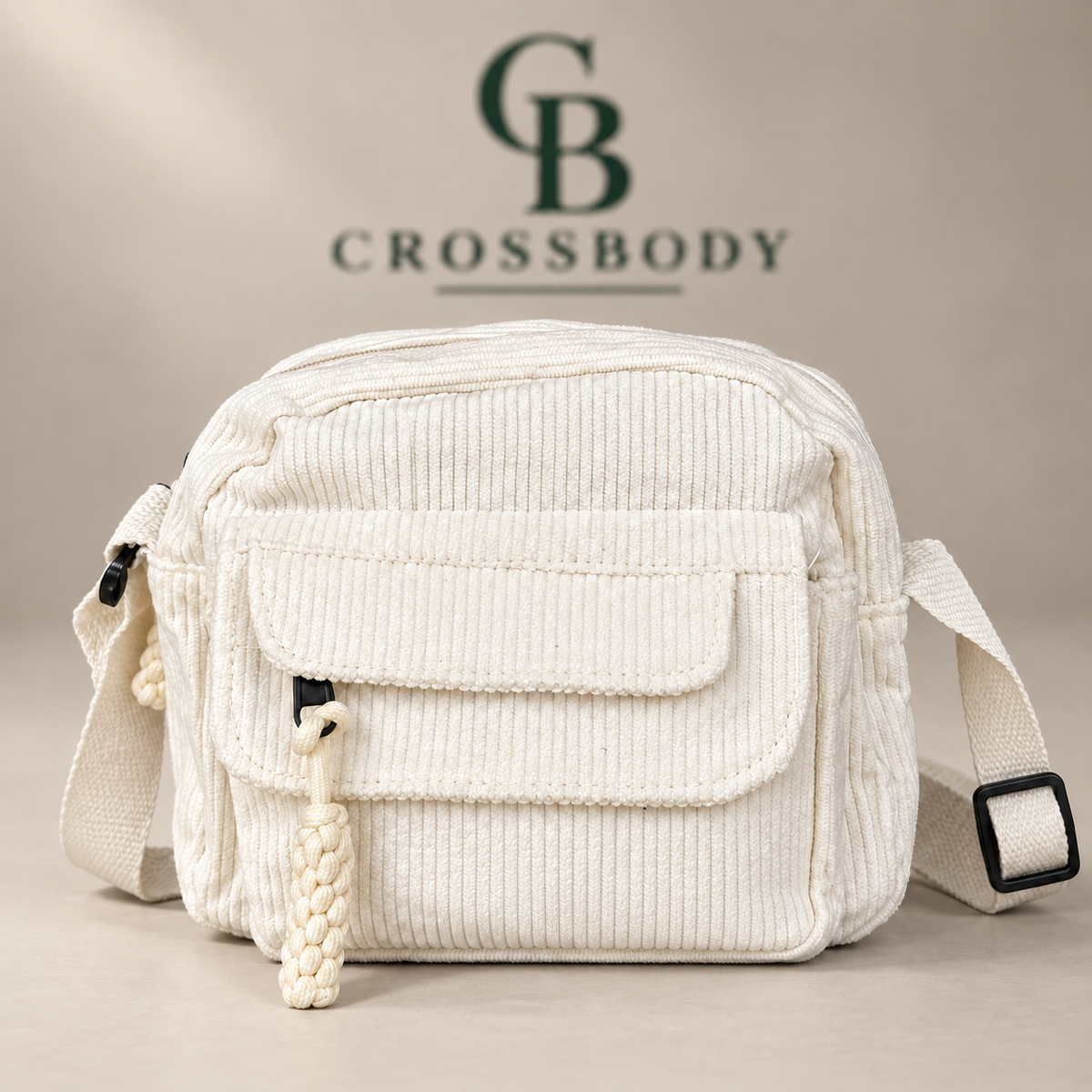 Corduroy Crossbody Bag – Multi-Pocket Shoulder Bag